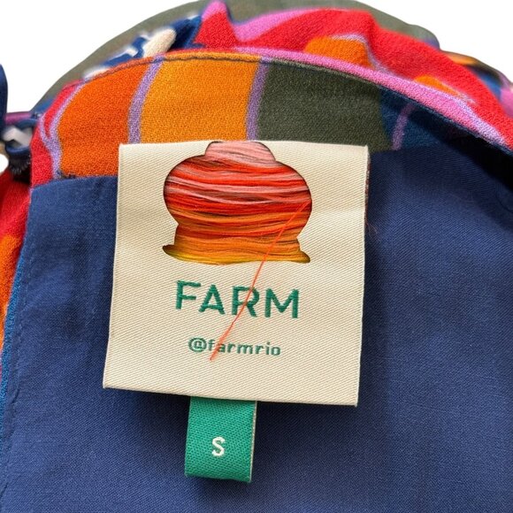 Farm Rio Dress Rainbow Toucan Maxi Puff-Sleeves Abstract-Print Womens Size S - Picture 5 of 10